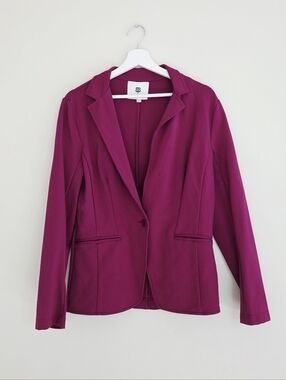 Betabrand Classic Stretch Ponte Single Breasted Blazer Jacket Dark Fuchsia Large